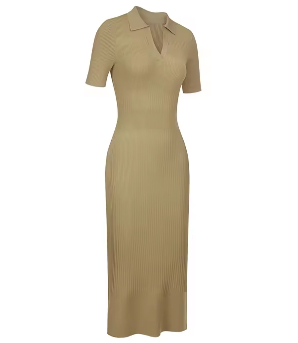 Knitwear manufacturers custom summer v neck rib elegant casual women's clothing plus size dresses sweater knit women's dresses