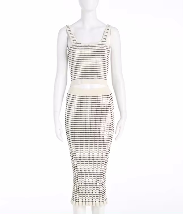 Oem Odm Service定制两件套女式针织吊带两件套上衣和裙子女式针织套装休闲及膝常规