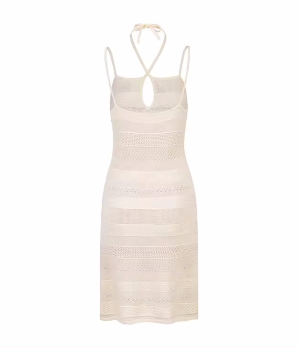 针织物制造商定制春夏卡其色无袖剪裁针织优雅休闲女式毛衣迷你连衣裙