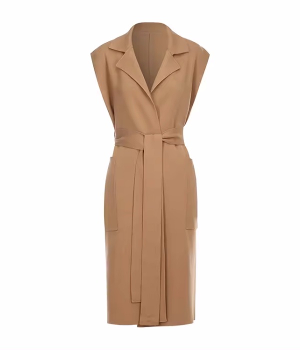 Knitwear manufacturers custom fall new khaki v neck sleeveless loose korean high end slim elegant mature knitted coat for women