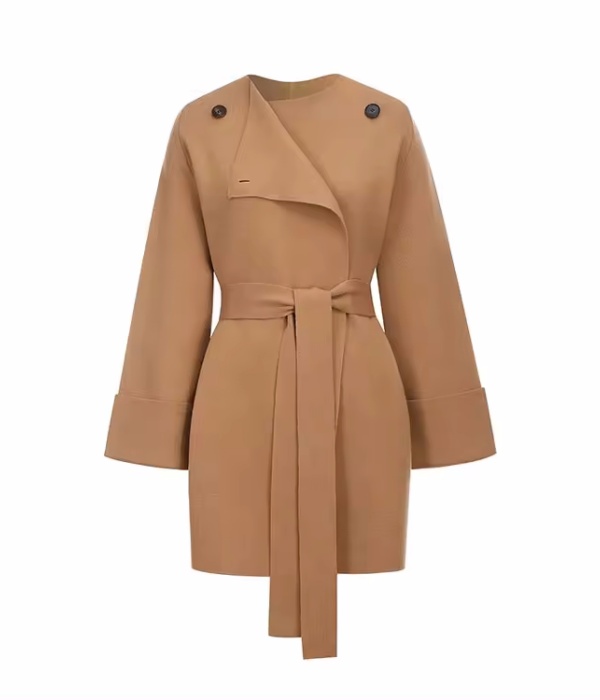 Knitwear manufacturers custom fall khaki hepburn style korean high-end graceful gentle long windbreaker knitted coat for ladies